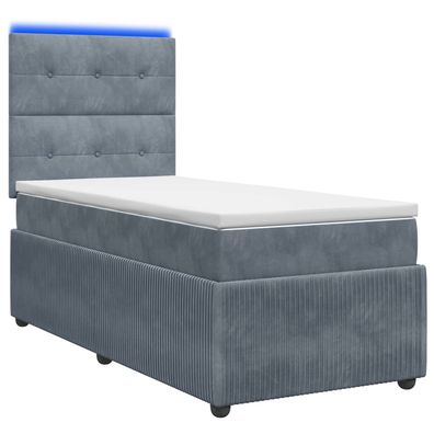 vidaXL LED Boxspringbett mit Matratze Dunkelgrau 90 x 190 cm Samt