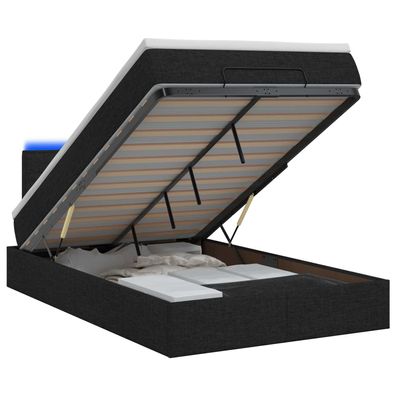 vidaXL Ottoman-Bett mit Matratze und LED Schwarz 120 x 200 cm Stoff