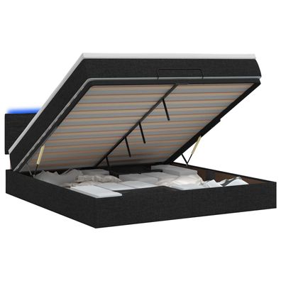 vidaXL Ottoman-Bett mit Matratze und LED Schwarz 140 x 200 cm Stoff