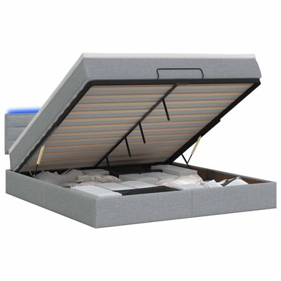 vidaXL Ottoman-Bett mit Matratze und LED Hellgrau 160 x 200 cm Stoff