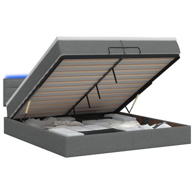 vidaXL Ottoman-Bett mit Matratze und LED Dunkelgrau 200 x 200 cm Stoff