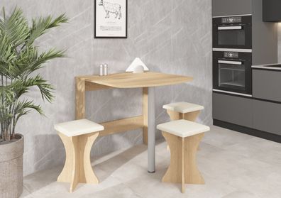 Essgruppe-Set - Klapptisch mit ausklappbaren Tischplatten + Hocker