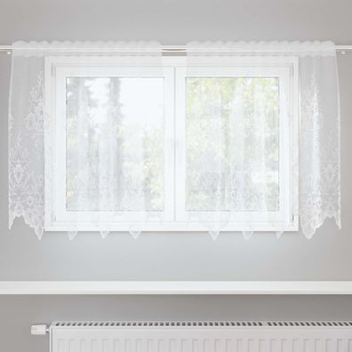vidaXL Spitzenvorhang mit Vorhängen Floral Weiß 80 x 150 cm Polyester