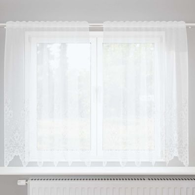 vidaXL Spitzenvorhang mit Vorhängen Floral Weiß 180 x 150 cm Polyester