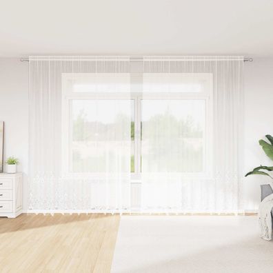 vidaXL Spitzenvorhang mit Vorhängen Floral Weiß 300 x 300 cm Polyester