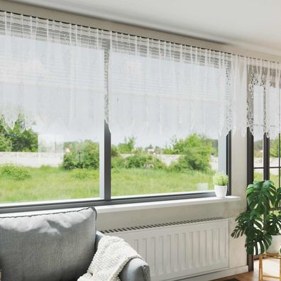 vidaXL Spitzenvorhang mit Vorhängen Floral Weiß 120 x 500 cm Polyester