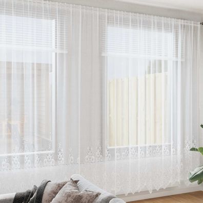 vidaXL Spitzenvorhang mit Vorhängen Floral Weiß 280 x 500 cm Polyester