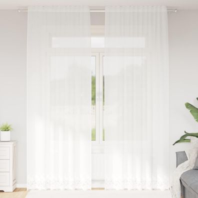vidaXL Spitzenvorhang mit Vorhängen Floral Weiß 260 x 150 cm Polyester