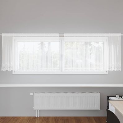 vidaXL Spitzenvorhang mit Vorhängen Floral Weiß 100 x 300 cm Polyester