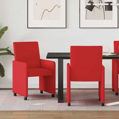 vidaXL Esszimmerstühle mit Rollen 2 pcs Rot 57 x 66 x 94 cm Kunstleder