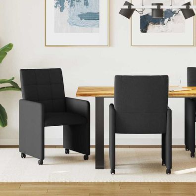 vidaXL Esszimmerstühle mit Rollen 2 pcs Schwarz 58 x 65 x 94 cm Stoff