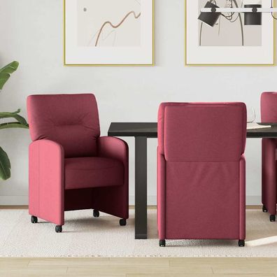 vidaXL Esszimmerstühle mit Rollen 2 pcs Weinrot 57 x 67 x 95 cm Stoff
