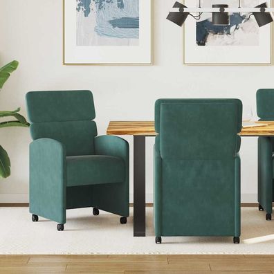 vidaXL Esszimmerstühle mit Rollen 2 pcs Dunkelgrün 58 x 65 x 98 cm