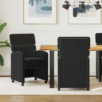 vidaXL Esszimmerstühle mit Rollen 2 pcs Schwarz 58 x 65 x 98 cm Samt