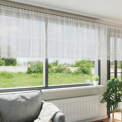 vidaXL Spitzenvorhang mit Vorhängen Weiß 120 x 1200 cm Polyester
