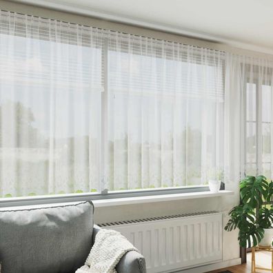 vidaXL Spitzenvorhang mit Vorhängen Weiß 180 x 1200 cm Polyester