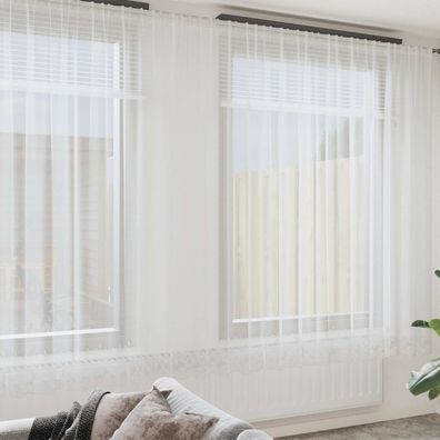 vidaXL Spitzenvorhang mit Vorhängen Weiß 1200 x 280 cm Polyester
