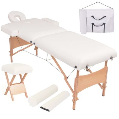 Massageliege 2-Zonen weiß klappbar 10 cm Sitz Hocker inklusive