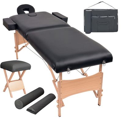 Massageliege 2-Zonen klappbar 10 cm Sitz schwarz Hocker inkl