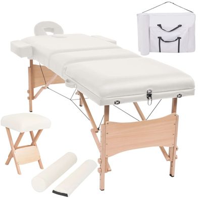 Massageliege 3-Zonen klappbar 10 cm Sitz weiß Hocker inkl