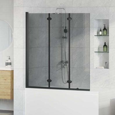 vidaXL Bad-Duschschirm Schwarz 130 x 138 cm Gehärtetes Glas