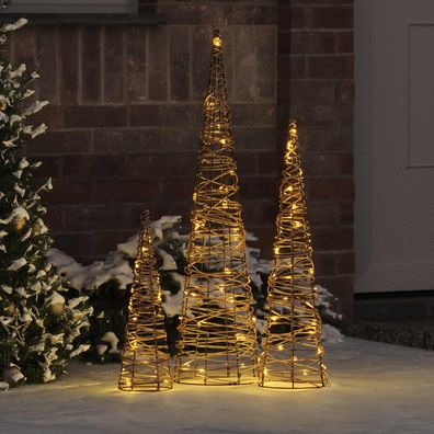vidaXL Weihnachtsbaum 3 pcs Warmweiß 20 x 20 x 80 cm Rattan