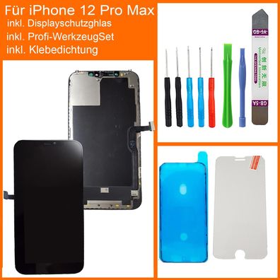 Für iPhone 12 Pro Max LCD Display Bildschirm Schwarz Black + Displayschtuzglas und Pr