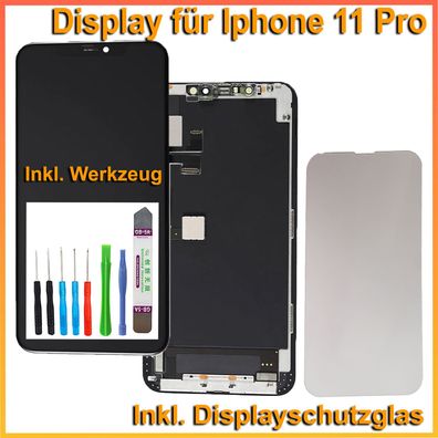 Für iPhone 11 Pro LCD Display Bildschirm Schwarz Black inkl. 2D Displayschutzglas und