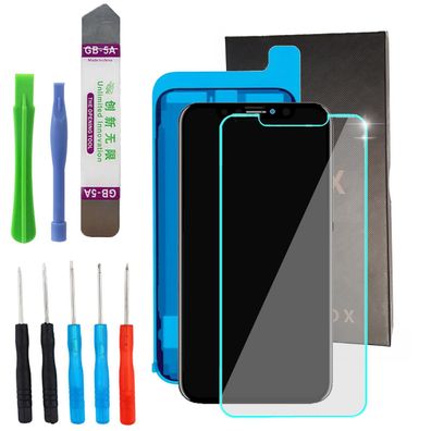 Display Reparaturset für iPhone XS HD 3D LCD Bildschir TOOL + Schutzglas Schwarz Blac