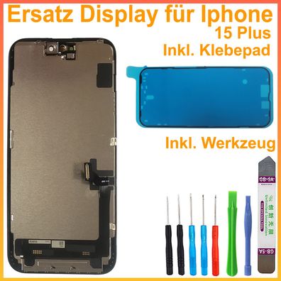 InCell Display für iPhone 15 Plus LCD Bildschirm Schwarz Black + Klebepad + Werkzeug