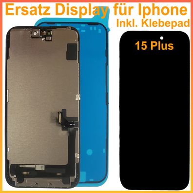 InCell Display für iPhone 15 Plus LCD Bildschirm Schwarz Black + Klebepad