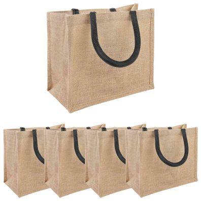 vidaXL Jute-Handtaschen 5 pcs Natürlich und Schwarz 26 x 22 x 14 cm