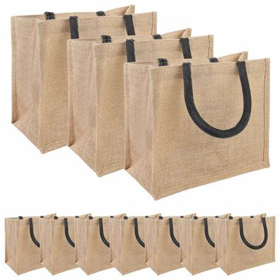 vidaXL Jute-Handtaschen 10 pcs Natürlich und Schwarz 26 x 22 x 14 cm