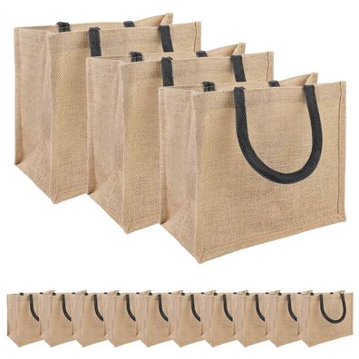 vidaXL Jute-Handtaschen 50 pcs Natürlich und Schwarz 26 x 22 x 14 cm