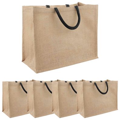 vidaXL Jute-Handtaschen 5 pcs Natürlich und Schwarz 42 x 33 x 19 cm