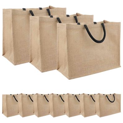 vidaXL Jute-Handtaschen 10 pcs Natürlich und Schwarz 42 x 33 x 19 cm