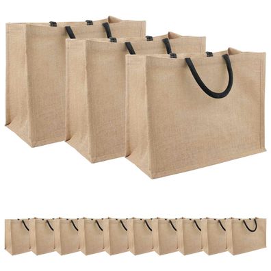 vidaXL Jute-Handtaschen 50 pcs Natürlich und Schwarz 42 x 33 x 19 cm