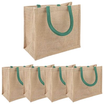 vidaXL Jute-Handtaschen 5 pcs Natürlich und Grün 26 x 22 x 14 cm