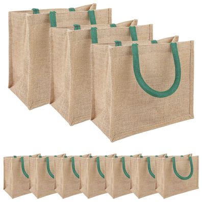 vidaXL Jute-Handtaschen 10 pcs Natürlich und Grün 26 x 22 x 14 cm