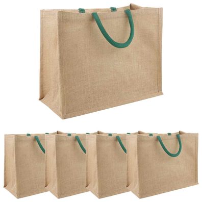 vidaXL Jute-Handtaschen 5 pcs Natürlich und Grün 42 x 33 x 19 cm