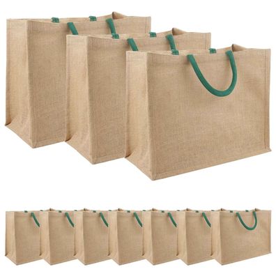 vidaXL Jute-Handtaschen 10 pcs Natürlich und Grün 42 x 33 x 19 cm