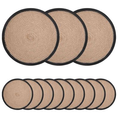 vidaXL Jute Platzsets 12 pcs Natürlich und Schwarz Ø 30 cm