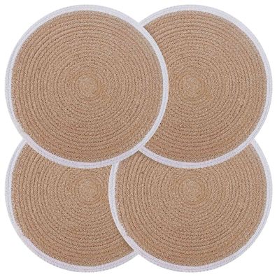vidaXL Jute Platzsets 4 pcs Natürlich und Weiß Ø 30 cm 100% Tossa Jute