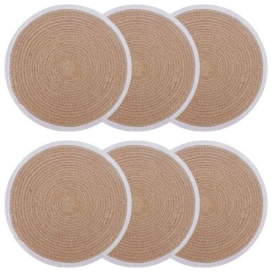 vidaXL Jute Platzsets 6 pcs Natürlich und Weiß Ø 30 cm 100% Tossa Jute