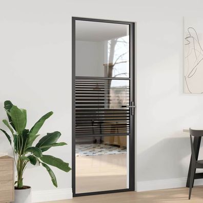 vidaXL Glastür Gestreift Schwarz 83 x 3,5 x 201,5 cm Aluminium