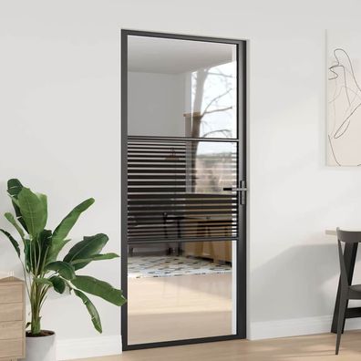 vidaXL Glastür Gestreift Schwarz 93 x 3,5 x 201,5 cm Aluminium