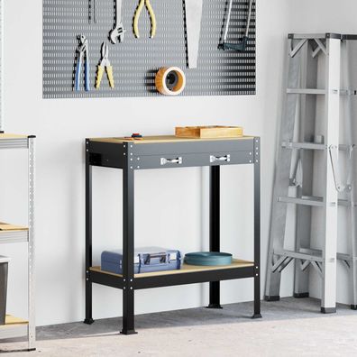 vidaXL Werkbank mit Regal Schwarz 80 x 40 x 91 cm Sperrholz und Metall