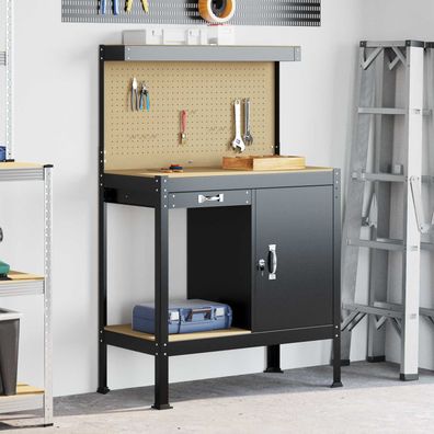 vidaXL Werkbank Schwarz 90 x 49 x 141 cm Sperrholz und Metall