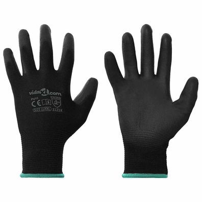 vidaXL Arbeitshandschuhe 12 pcs Schwarz 11 / XXL Polyester