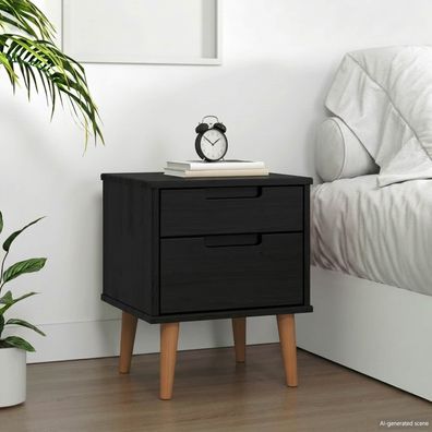 vidaXL Nachttisch MOLDE Schwarz 40 x 35 x 48 cm Massives Kiefernholz